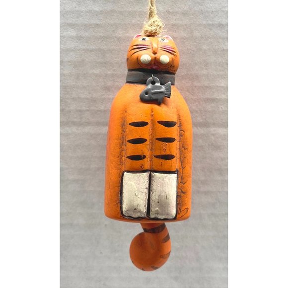 Cat Christmas Tree Ornament Orange Tabby Fish Collar Folk Art Cat Lover Gift - Picture 7 of 8